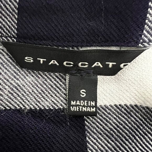 Staccato Women’s Long Roll Tab Sleeve Button Down Top Navy/White Check S - Picture 7 of 8